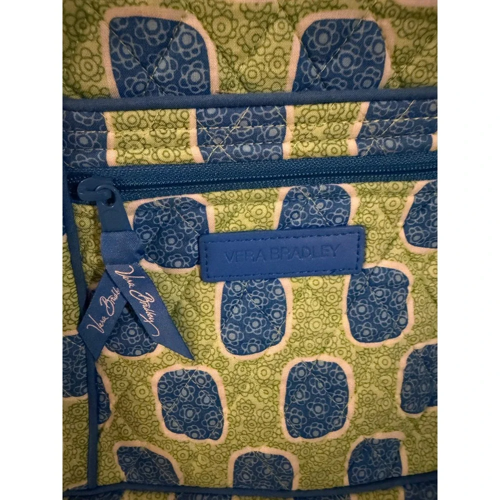 Vera Bradley Hipster Crossbody Bag Green Blue Geometric Floral Quilted Cotton